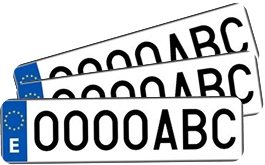 Tres matrículas acrílicas de coche homologadas con el texto 0000ABC